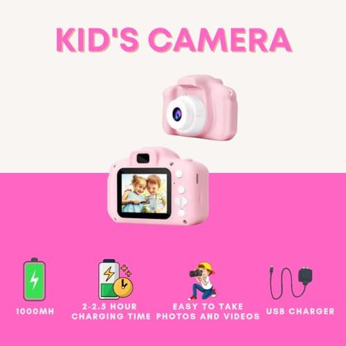 One Click in Kids Digital Camera with 3MP, HD 1080P, IPS Screen, Selfie Function, and Built-in Games Kids Boys & Girl (Pink) - Image 3