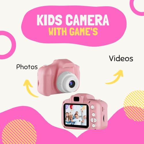 One Click in Kids Digital Camera with 3MP, HD 1080P, IPS Screen, Selfie Function, and Built-in Games Kids Boys & Girl (Pink) - Image 2