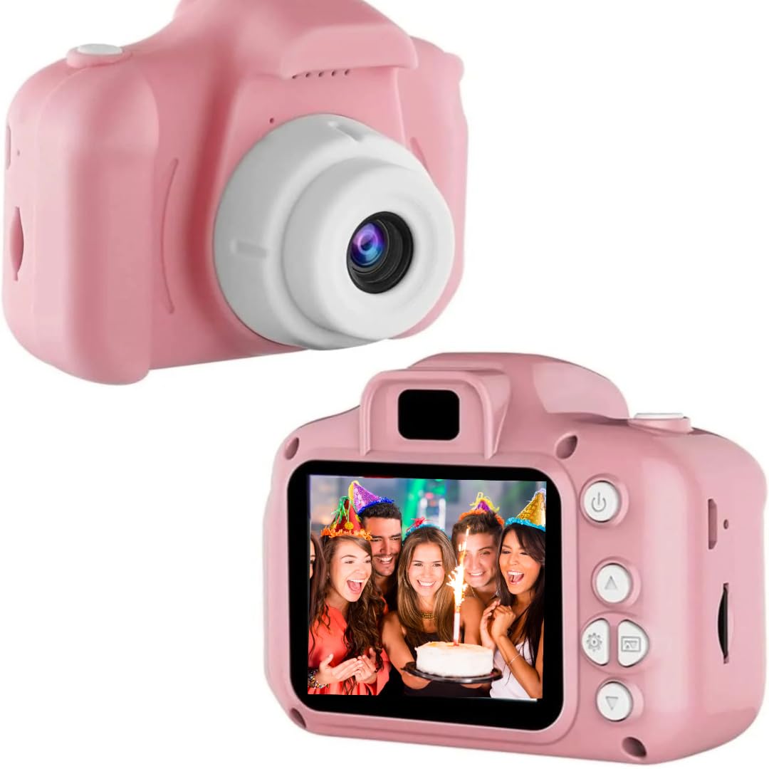 One Click in Kids Digital Camera with 3MP, HD 1080P, IPS Screen, Selfie Function, and Built-in Games Kids Boys & Girl (Pink)